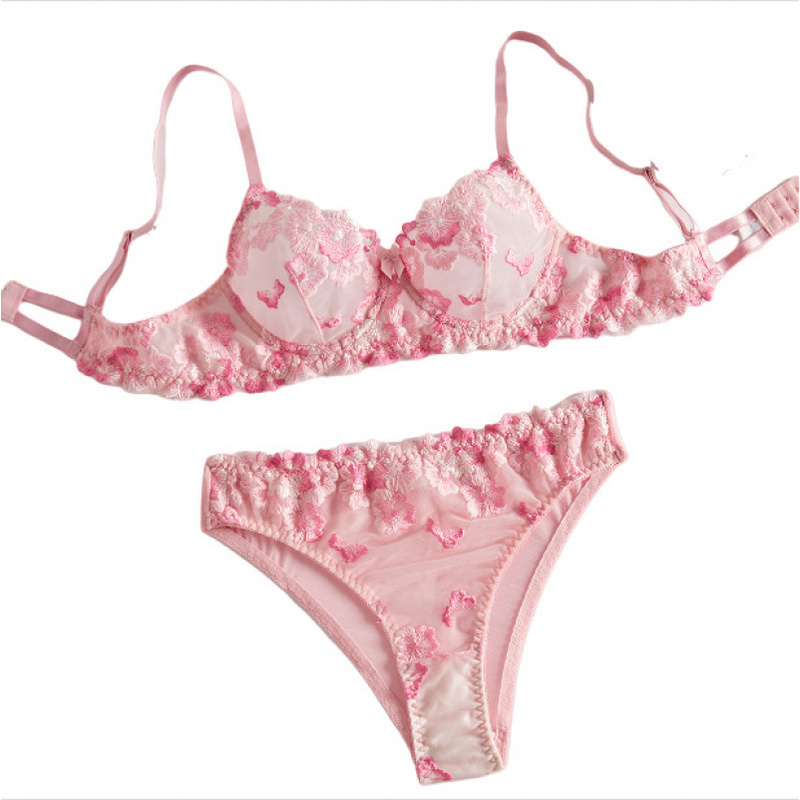 Sheer Bra Lace - Bikini-Dessous-Set mit transparenter floraler Stickerei-Spitze, sexy