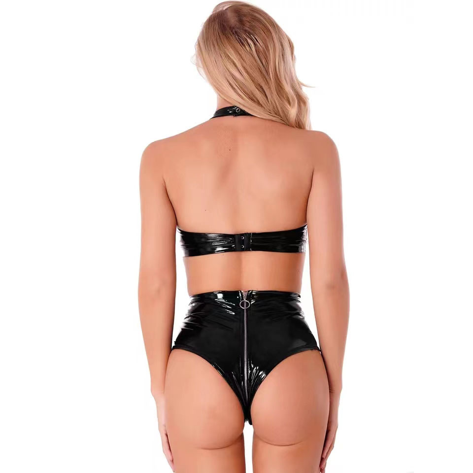 Sexy schwarzes glänzendes Pu-L – Minimizer Bra Women Bewertung und Preis